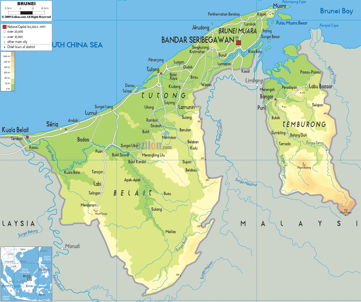 Brunei fiziki haritasi